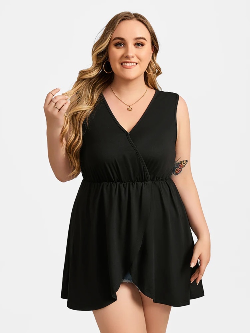 BloomChic Black Sleeveless V-Neck Mini Dress